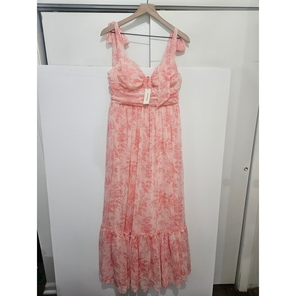Francescas Mi Ami Pink Floral Toile Tie Strap Maxi Dress NWT Size L